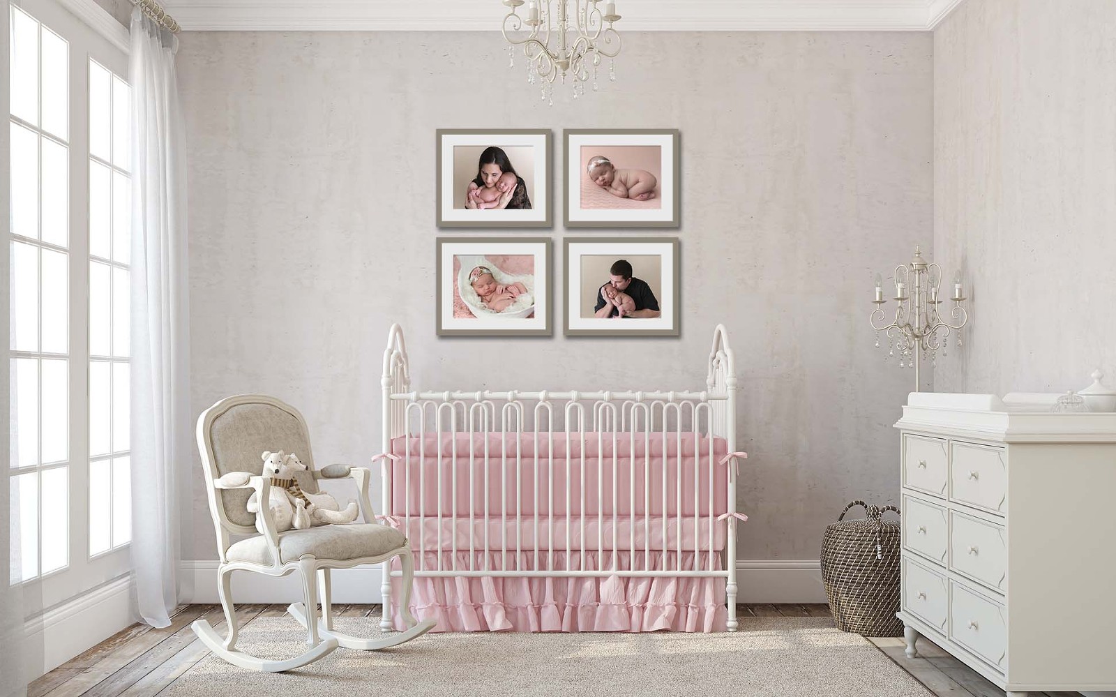 Newborn Photos on nursery wall